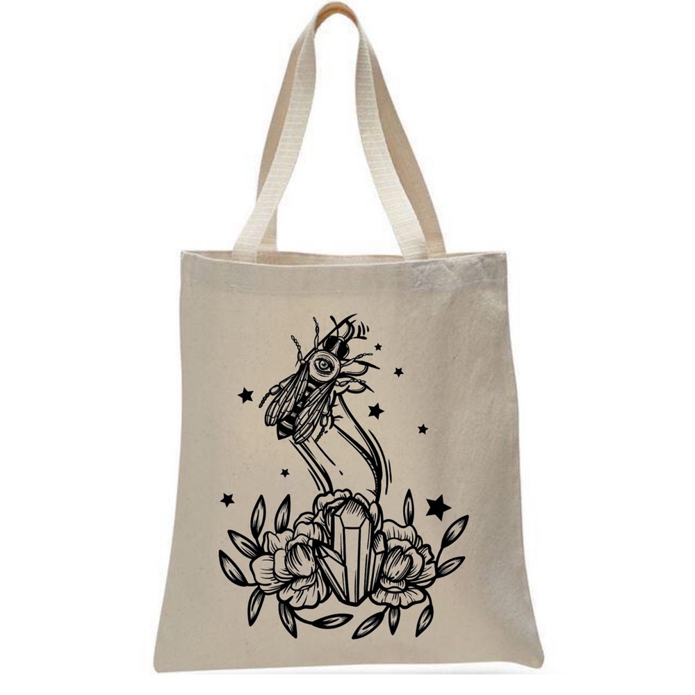 Crystal Bee Floral Canvas Tote Bag